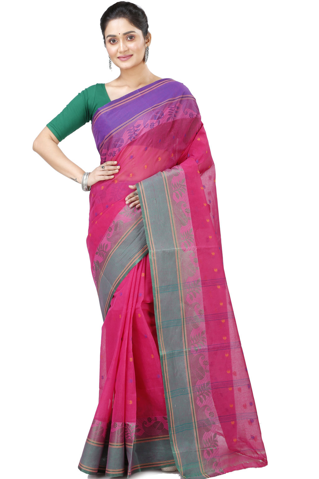 Pink Pure Cotton Gitanjali Tant Saree (929)